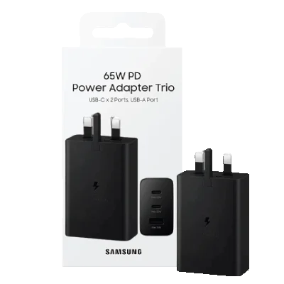 Samsung Trio Power Adapter 65W, Wall Mount, Fast Charging, USB Type C, Black
