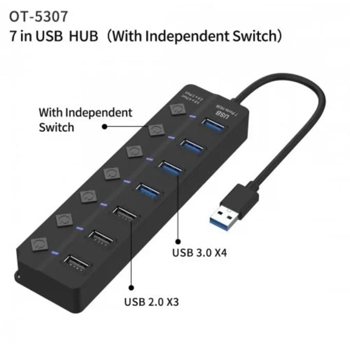 Onten Smart Hub 7 ports USB 3.0 Hub, HighSpeed Data USB Extension for Laptop, iMac, USB Flash Drives