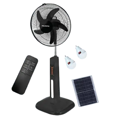 Polystar 3 in 1 16" Inches Rechargeable Standing Fan With solar Panel and 2pcs LED Bulb | PV-8516B