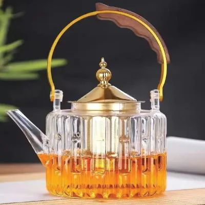 Borosilicate Glass Teapots with Handles and Copper Lids