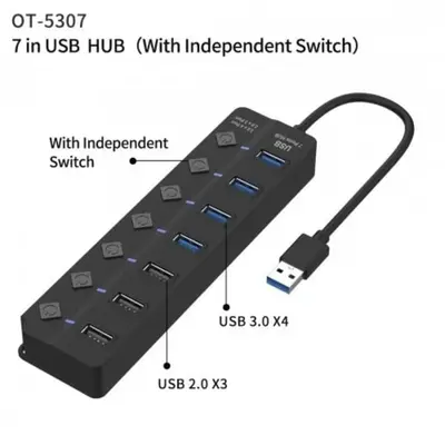 Onten Smart Hub 7 ports USB 3.0 Hub, HighSpeed Data USB Extension for Laptop, iMac, USB Flash Drives